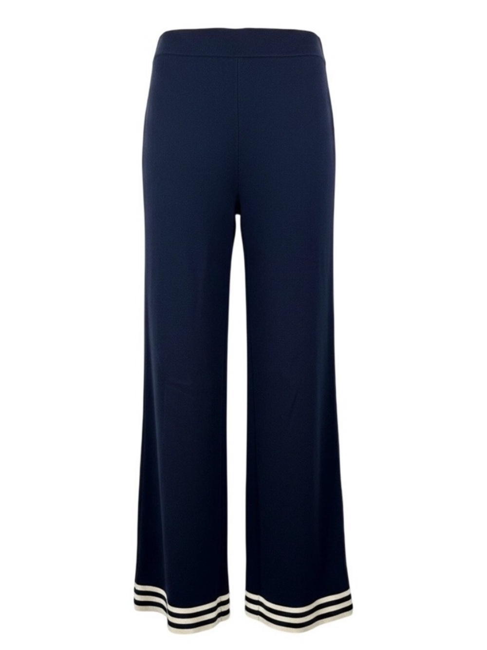 Caroline Constas Navy Blue Knit Wide Leg Pants Size Medium Nautical Preppy